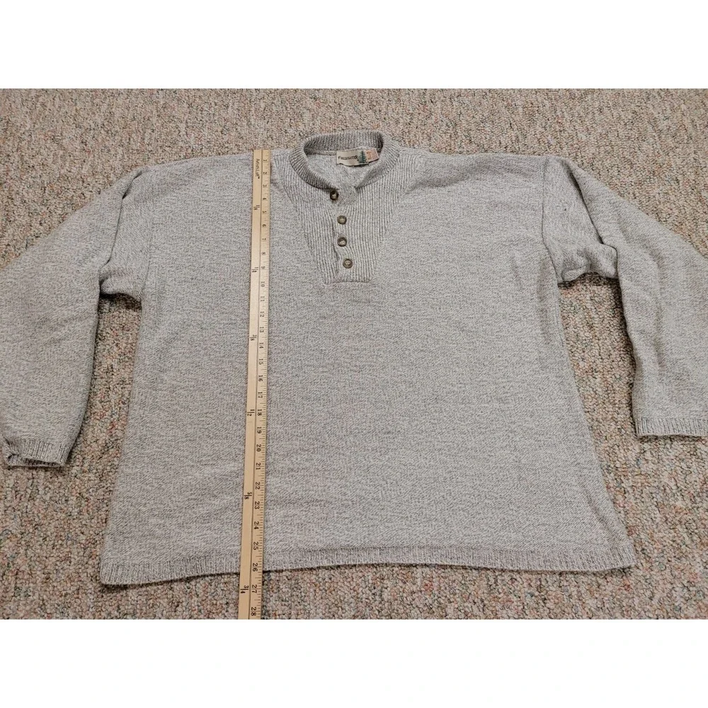 Fieldmaster Henley Sweater Mens 2XL Gray Vintage Cotton Knit Made in USA 90s